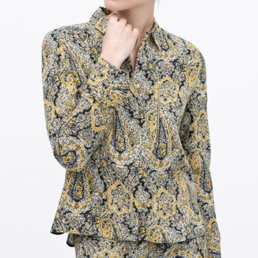 NWT ZARA Paisley Button Up Collar High End Blouse